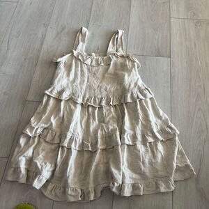 By Together Beige Ruffle Cotton Linen Midi Dress size s